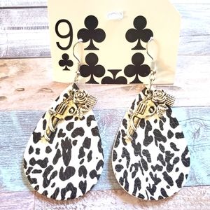 BLACK & WHITE COW PRINT Pistol EARRINGS - FUN & UNIQUE